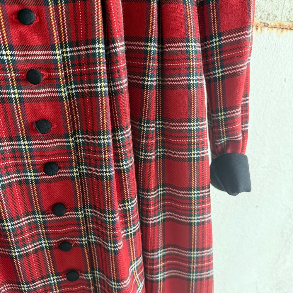 Vtg Orvis Dress Red Tartan Plaid Maxi Button Front Tie Back Womens 6 Made in USA - Picture 4 of 8